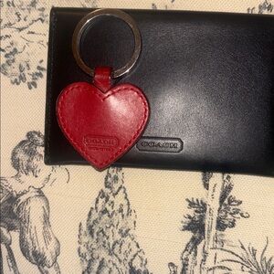 Coach Black Card Holder with Red Heart Key Fob